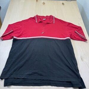 Vintage NIKE Men's Red Black Center Swoosh Color Block 1/4 Zip Polo Shirt XXL